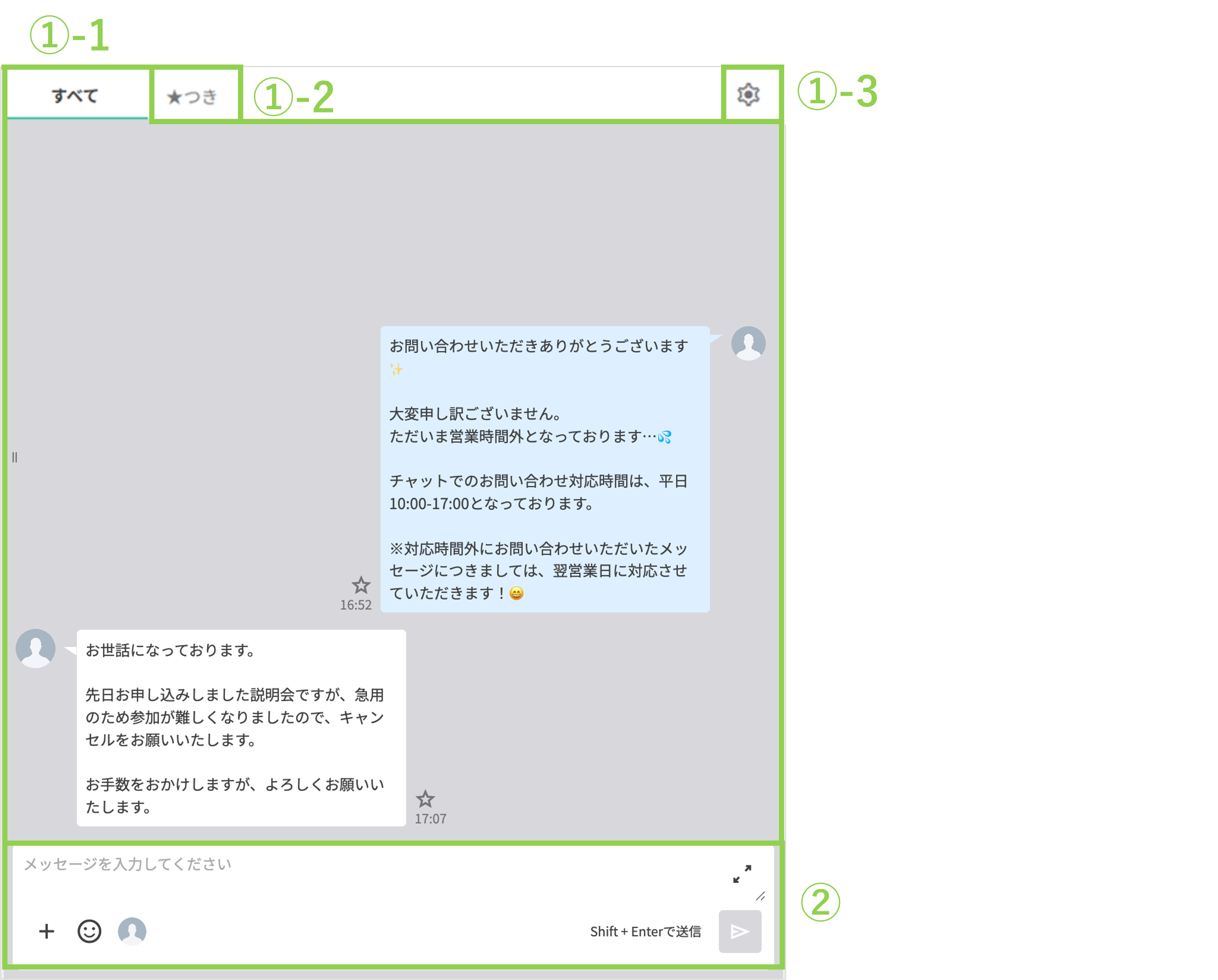 個別トーク画面のメッセージ一覧