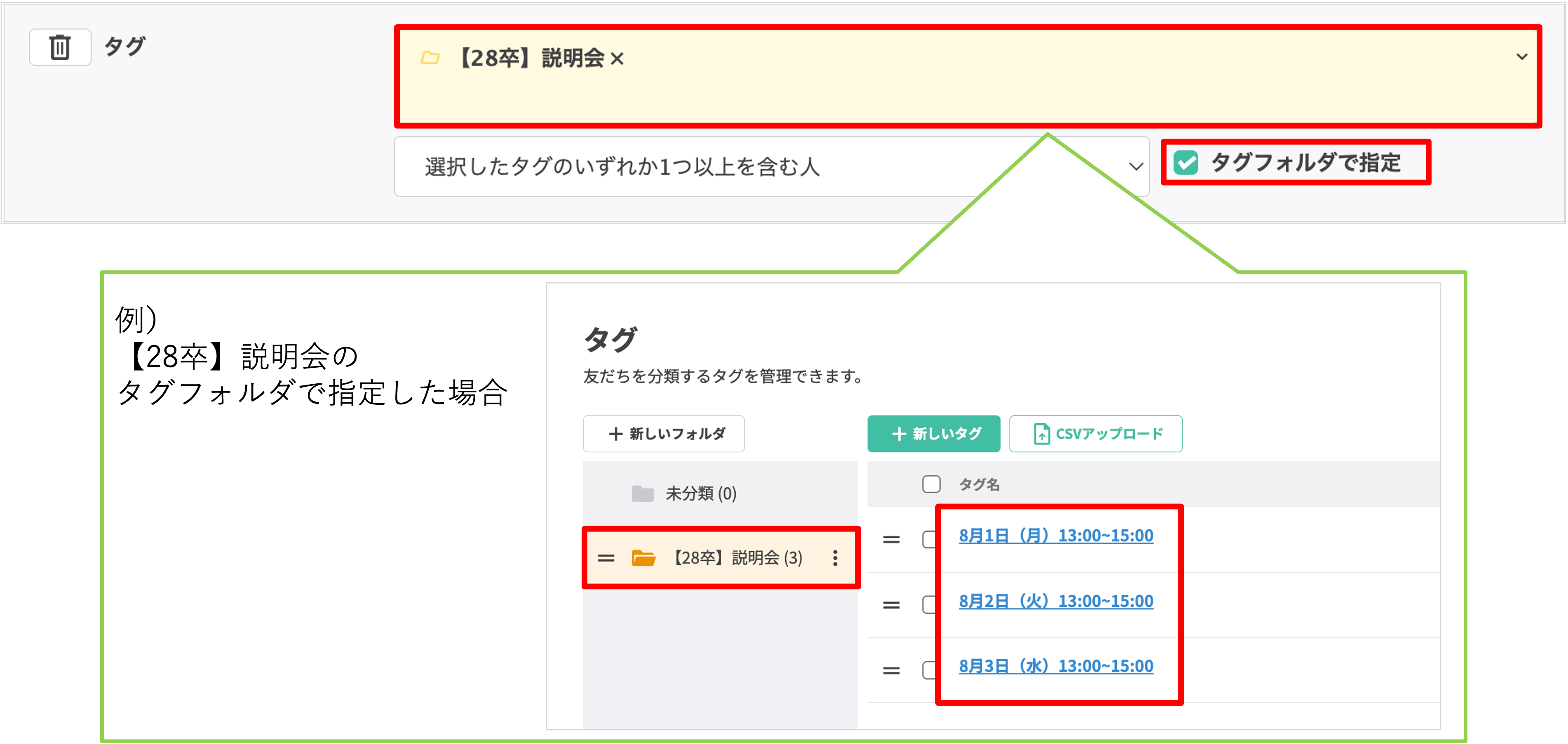 タグをフォルダごとに指定する画面
