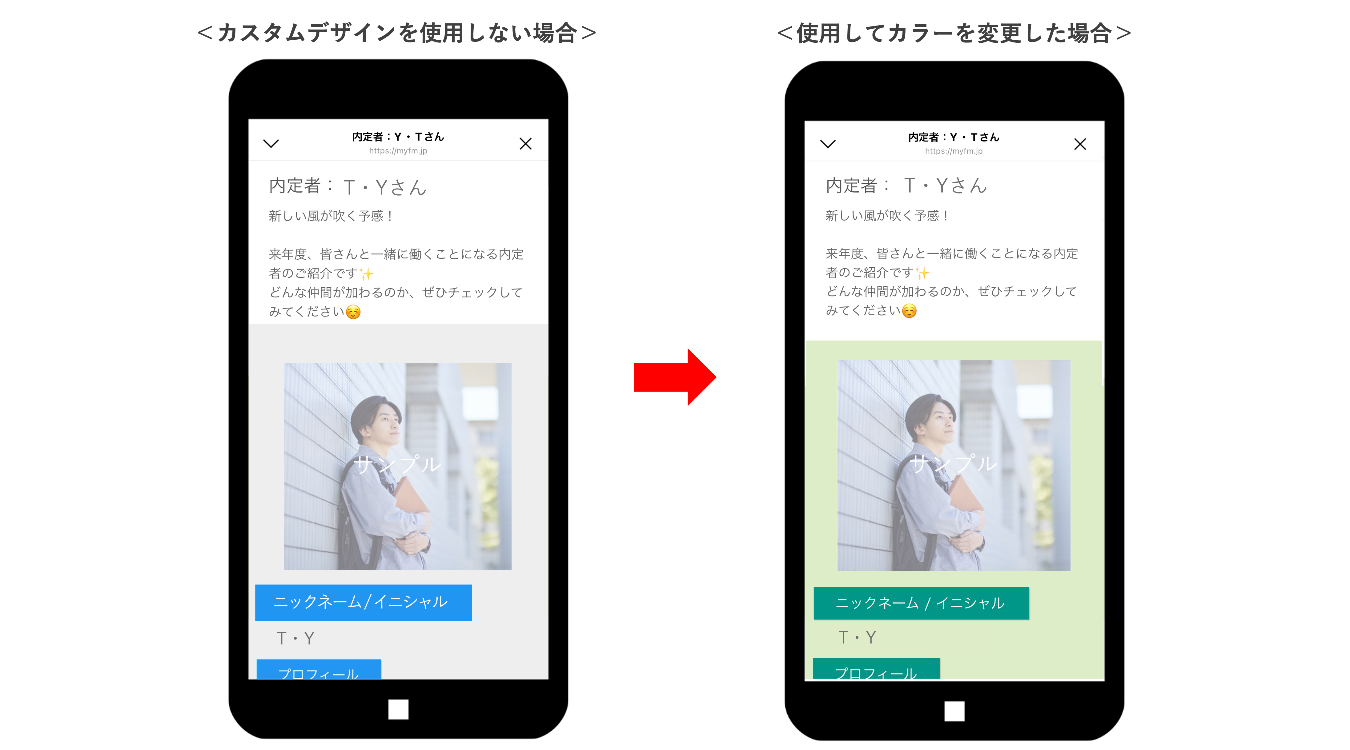 ボタンや背景のカラーを変更した後のフォーム表示イメージ