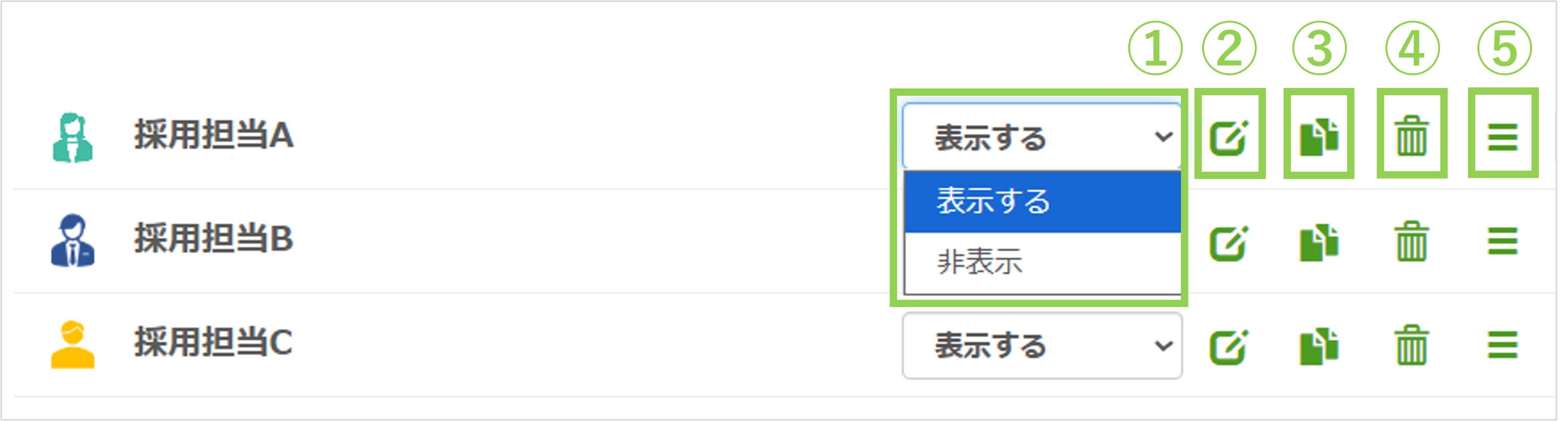作成済み予約枠とコースを一覧表示し編集・削除・コピーできる画面