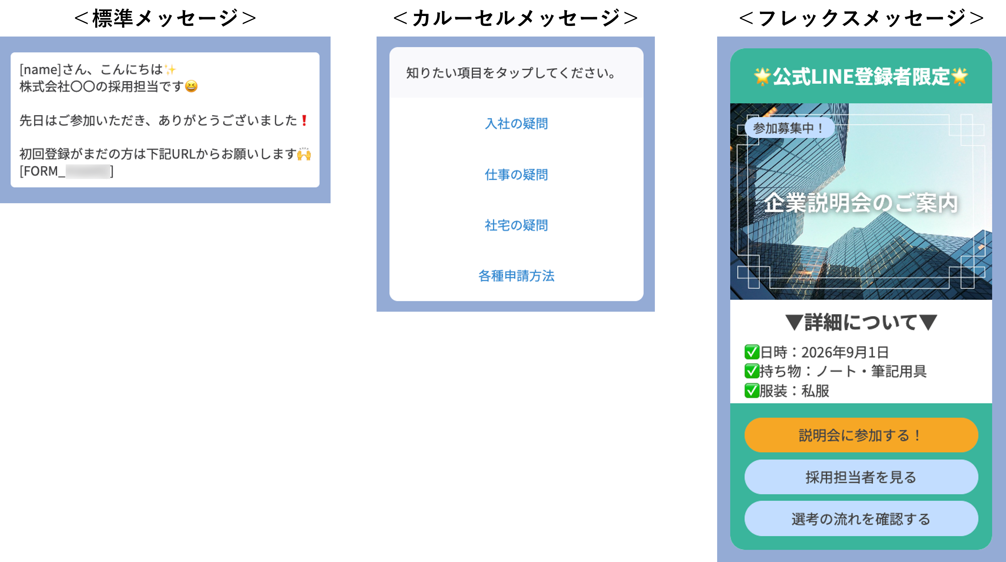 テンプレートメッセージ表示例